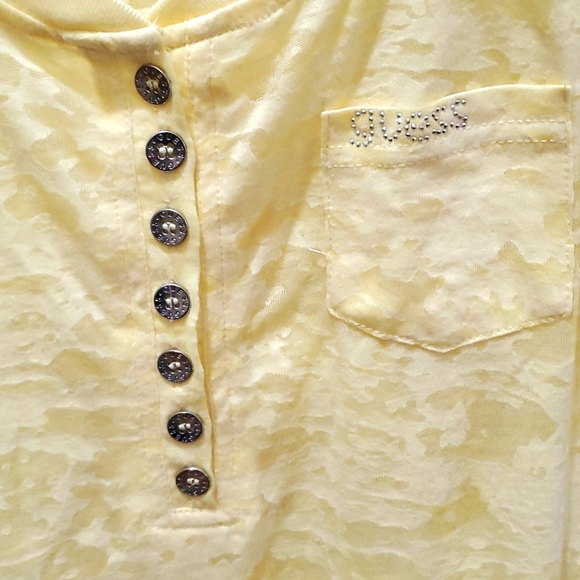 Guess V-neck See through yellow Tee - Picture 3 of 4